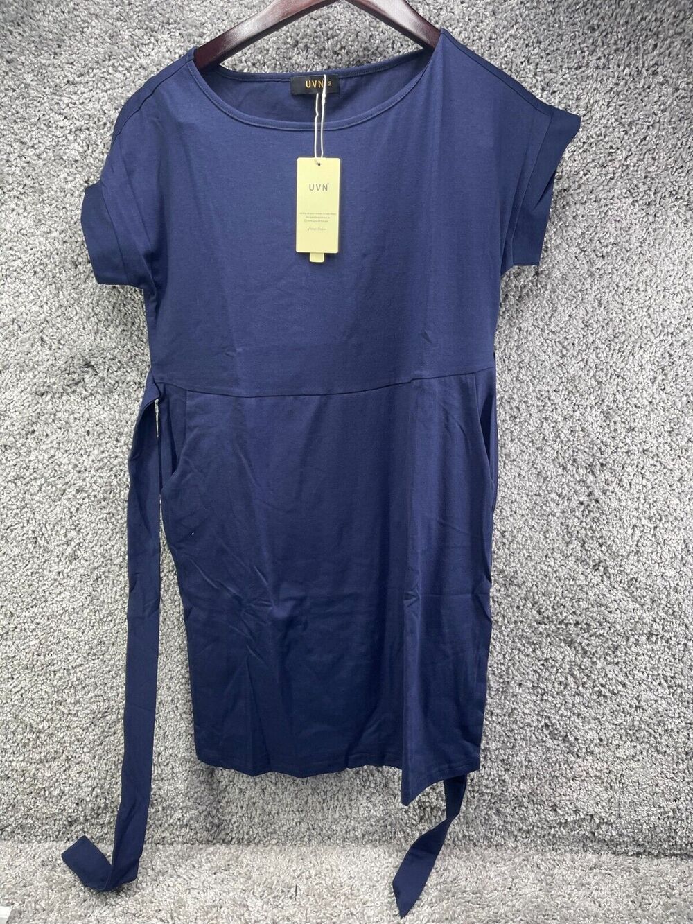 UVN Womens Navy Blue Mini Dress Short Sleeve Tie Waist With Pockets Size M Nwt